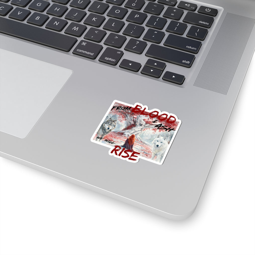 Kiss-Cut Sticker — "From Blood & Ash We Will Rise" Wolves & Red-Haired Heroine