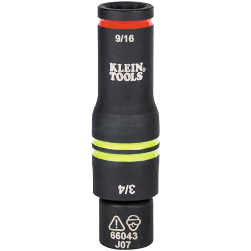 Klein Tools 66031 3-in-1 Slotted Impact Socket, 12-Point Deep Sockets, Coaxial Spring Loaded, 3/4 and 9/16-Inch Hex Sizes, 1/2-Inch Drive
