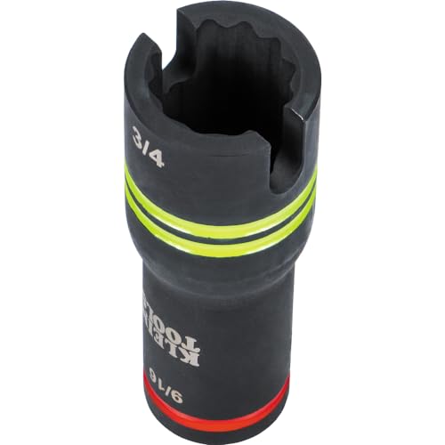 Klein Tools 66031 3-in-1 Slotted Impact Socket, 12-Point Deep Sockets, Coaxial Spring Loaded, 3/4 and 9/16-Inch Hex Sizes, 1/2-Inch Drive