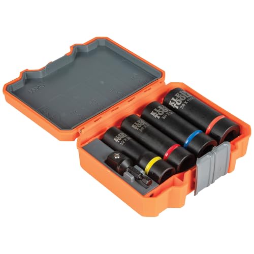 Klein Tools 66010 2-in-1 SAE Impact Socket Set, 6-Piece Tool Set with 12-Point Deep Sockets with 1/2-Inch Drive, Includes Tool Case