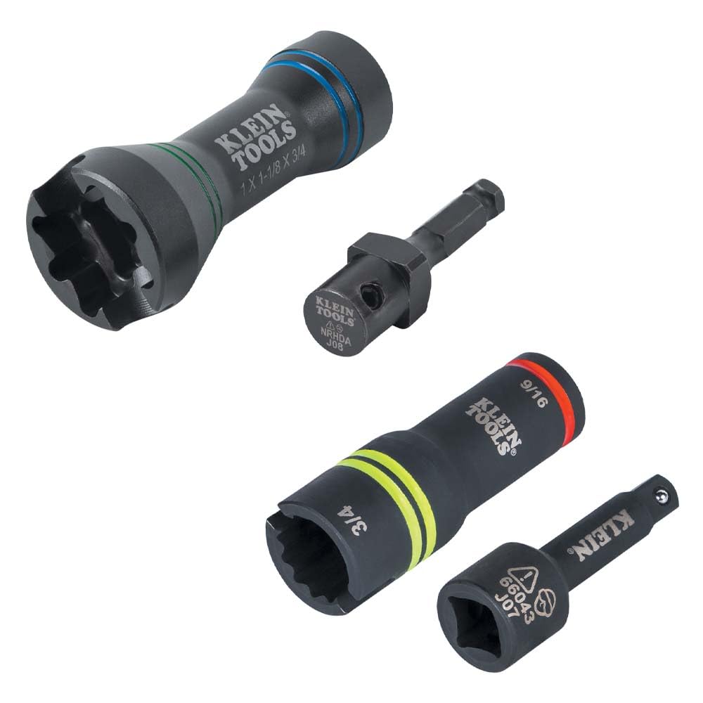 Klein Tools 66031 3-in-1 Slotted Impact Socket, 12-Point Deep Sockets, Coaxial Spring Loaded, 3/4 and 9/16-Inch Hex Sizes, 1/2-Inch Drive