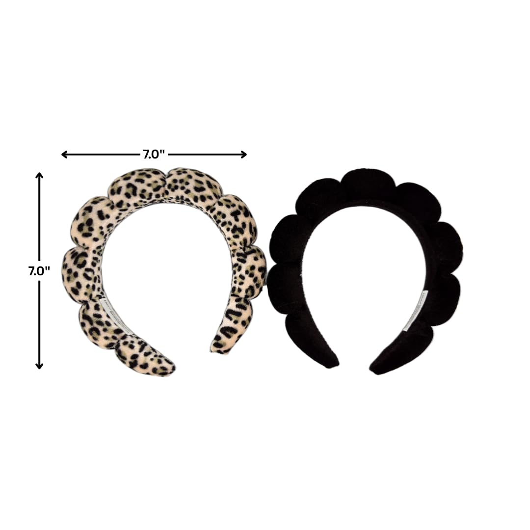 Lindo Spa Headband, 2 Pack, Soft Terry Cloth, Makeup and Face Washing (2, Leopard-Black DUO)