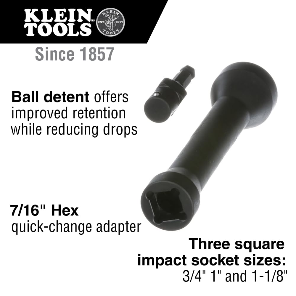 Klein Tools 66031 3-in-1 Slotted Impact Socket, 12-Point Deep Sockets, Coaxial Spring Loaded, 3/4 and 9/16-Inch Hex Sizes, 1/2-Inch Drive