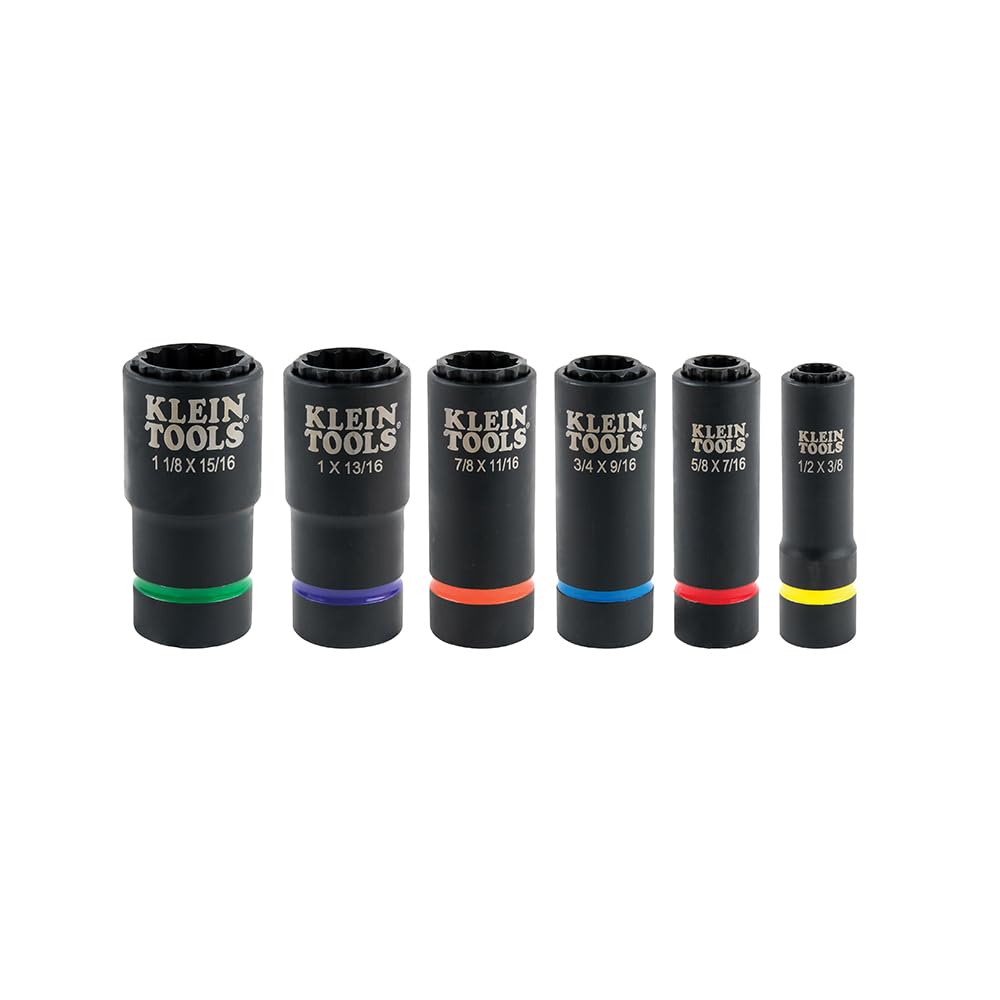 Klein Tools 66010 2-in-1 SAE Impact Socket Set, 6-Piece Tool Set with 12-Point Deep Sockets with 1/2-Inch Drive, Includes Tool Case