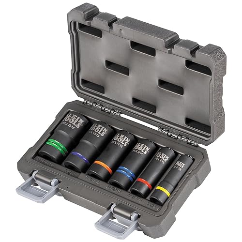 Klein Tools 66031 3-in-1 Slotted Impact Socket, 12-Point Deep Sockets, Coaxial Spring Loaded, 3/4 and 9/16-Inch Hex Sizes, 1/2-Inch Drive
