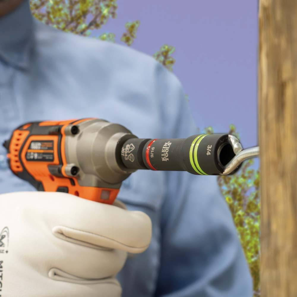Klein Tools 66031 3-in-1 Slotted Impact Socket, 12-Point Deep Sockets, Coaxial Spring Loaded, 3/4 and 9/16-Inch Hex Sizes, 1/2-Inch Drive