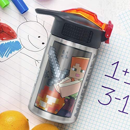 Zak Designs Disney Cars 3 - Stainless Steel Water Bottle with One Hand Operation Action Lid and Built-in Carrying Loop, Kids Water Bottle with Straw Spout is Perfect for Kids (15.5 oz, 18/8)