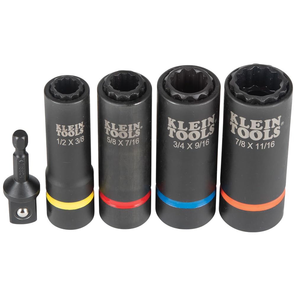 Klein Tools 66010 2-in-1 SAE Impact Socket Set, 6-Piece Tool Set with 12-Point Deep Sockets with 1/2-Inch Drive, Includes Tool Case