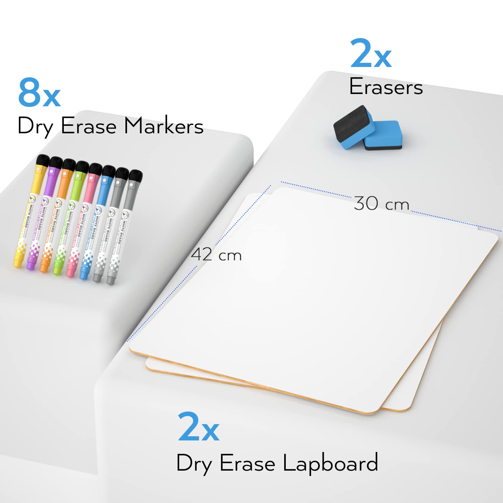 Nicpro Dry Erase Lap Board 9 x 12 inches 2 Pack Ruled Kid Double Sided Blank & Lined Small Lapboard with 8 Pens, 2 Eraser, Learning Mini Whiteboard Portable for Student and Classroom Use