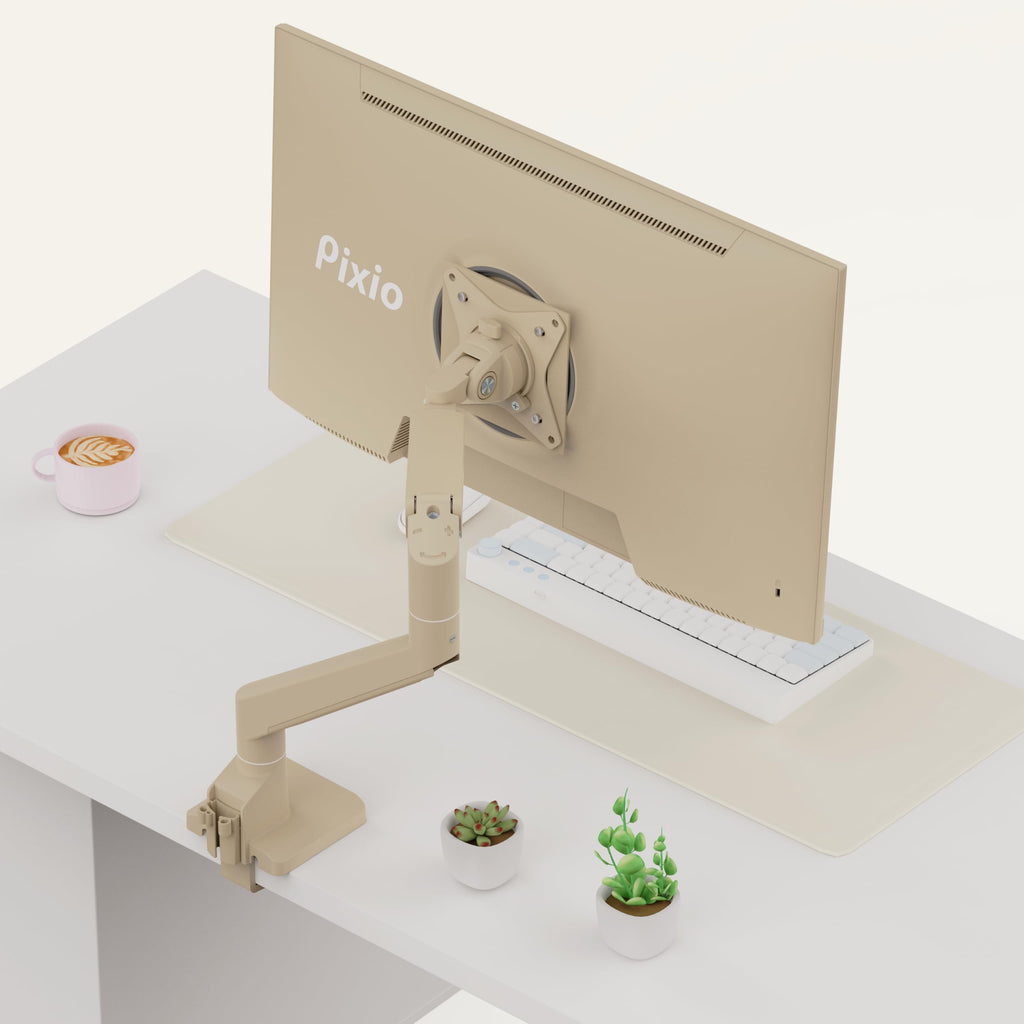 Pixio PS1S Wave Pink Single Monitor Arm Stand Desk Mount - Fits up to 32 inches Monitors and up to 19.8lbs. VESA Compatibility and Integrated Cable Management