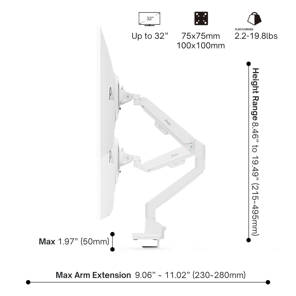 Pixio PS1S Wave Pink Single Monitor Arm Stand Desk Mount - Fits up to 32 inches Monitors and up to 19.8lbs. VESA Compatibility and Integrated Cable Management