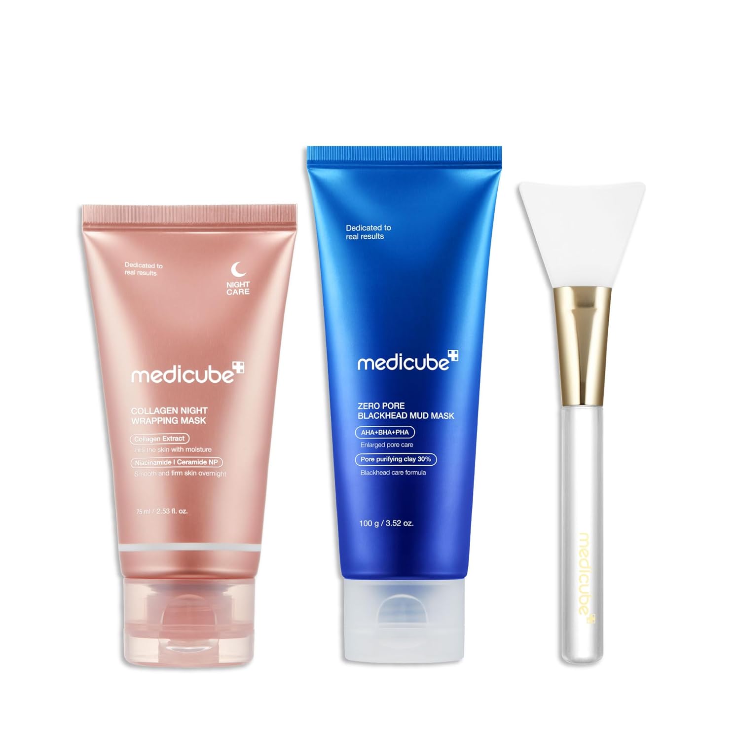 Medicube Korean Viral Glass Skin Mask Duo: Collagen Overnight Wrapping Peel Off Facial Mask Pack and Zero Pore Blackhead Mud Facial Mask and Jelly Brush | Gifts for Women, Skin Care Set