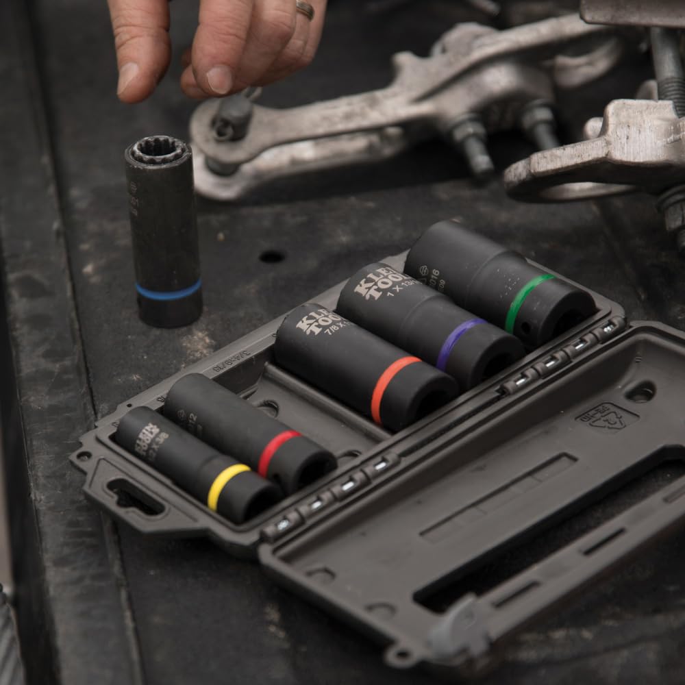 Klein Tools 66010 2-in-1 SAE Impact Socket Set, 6-Piece Tool Set with 12-Point Deep Sockets with 1/2-Inch Drive, Includes Tool Case