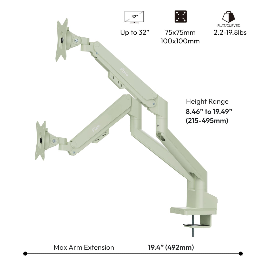 Pixio PS1S Wave Pink Single Monitor Arm Stand Desk Mount - Fits up to 32 inches Monitors and up to 19.8lbs. VESA Compatibility and Integrated Cable Management
