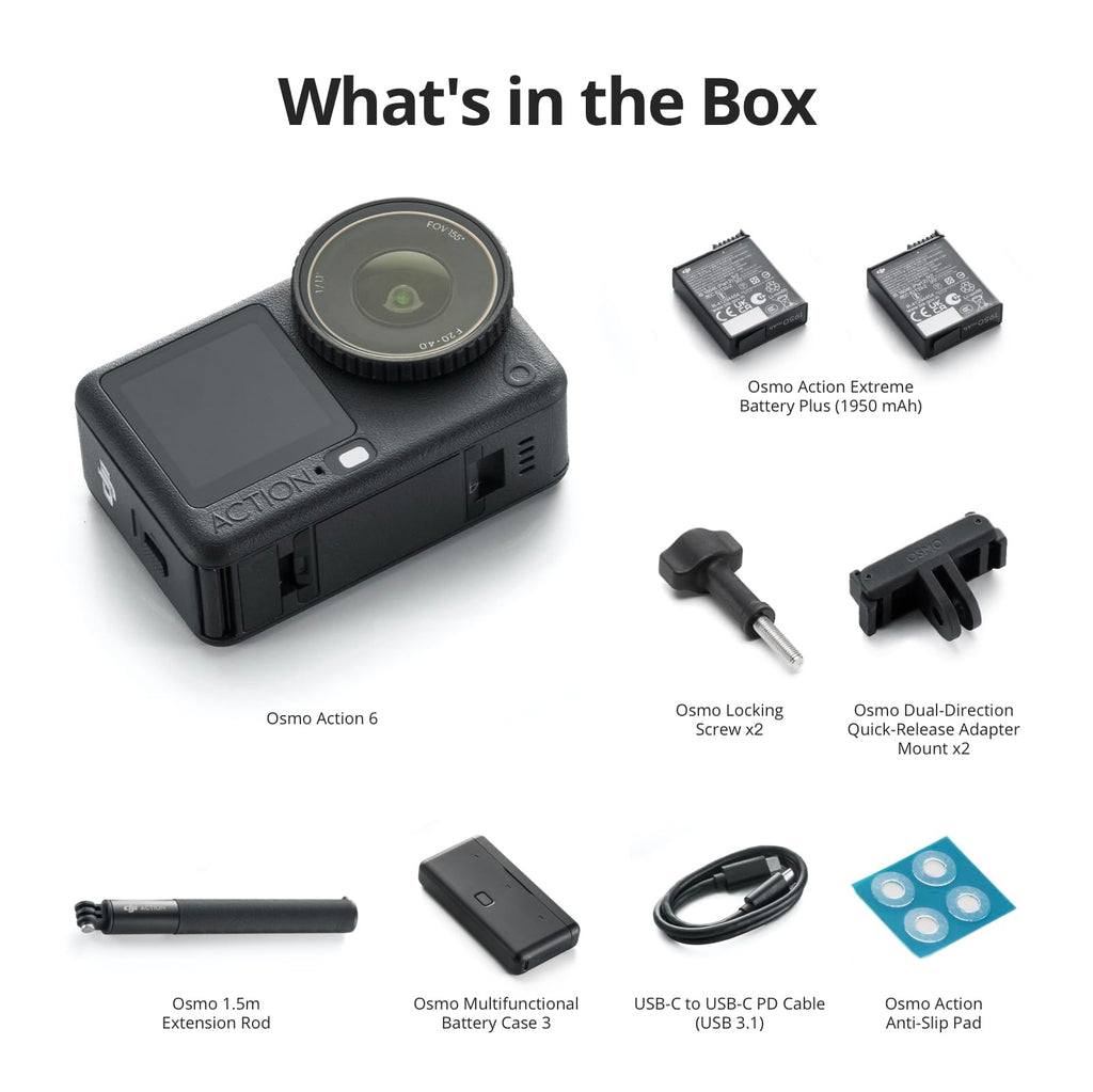 DJI Osmo Action 6 Enhanced Combo, Action Camera with 1/1.1″ Square Sensor, Variable Aperture of f/2.0–f/4.0, Extended Battery Life with 2 Batteries, Action Camera 8K for Extended Outdoor Filming