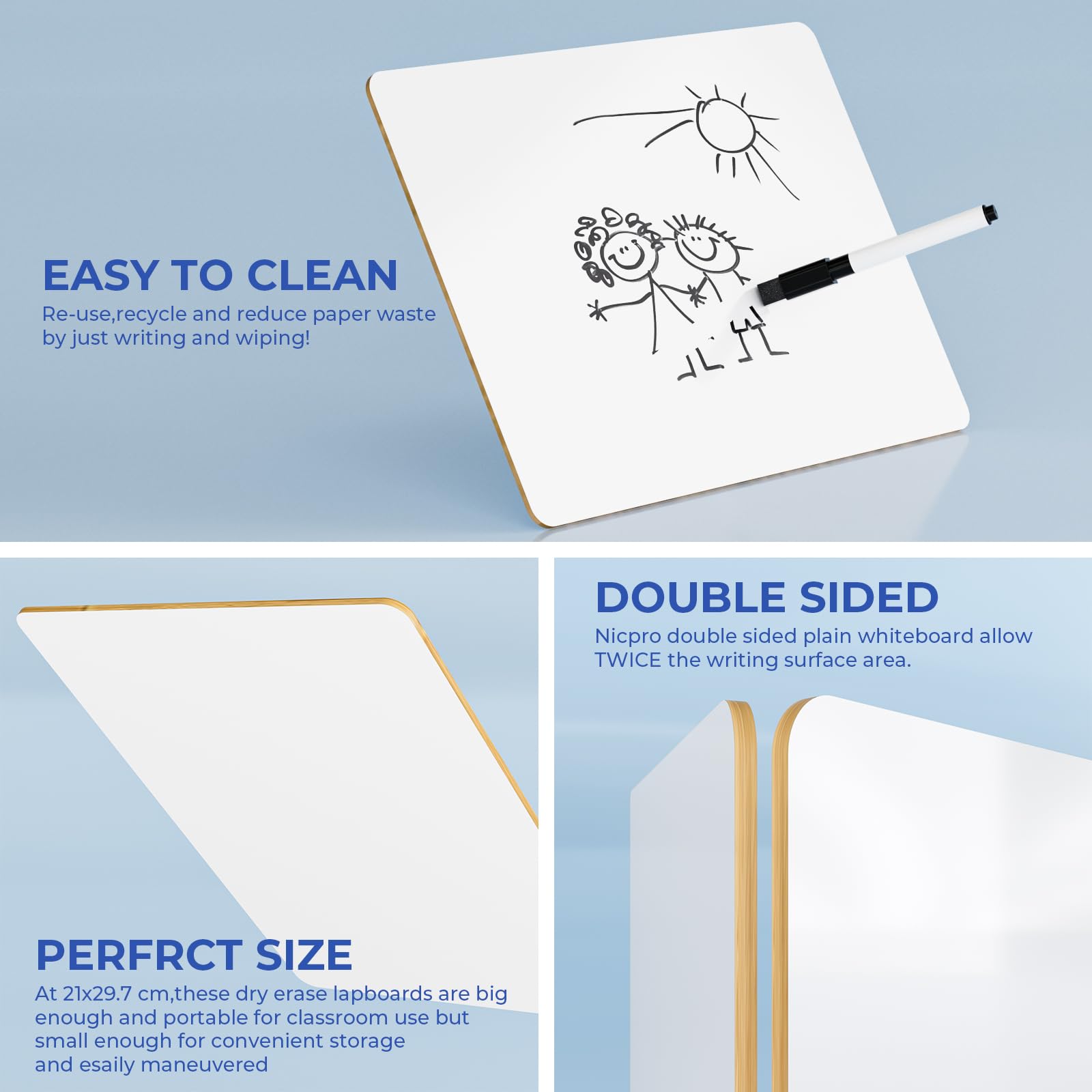 Nicpro Dry Erase Lap Board 9 x 12 inches 2 Pack Ruled Kid Double Sided Blank & Lined Small Lapboard with 8 Pens, 2 Eraser, Learning Mini Whiteboard Portable for Student and Classroom Use