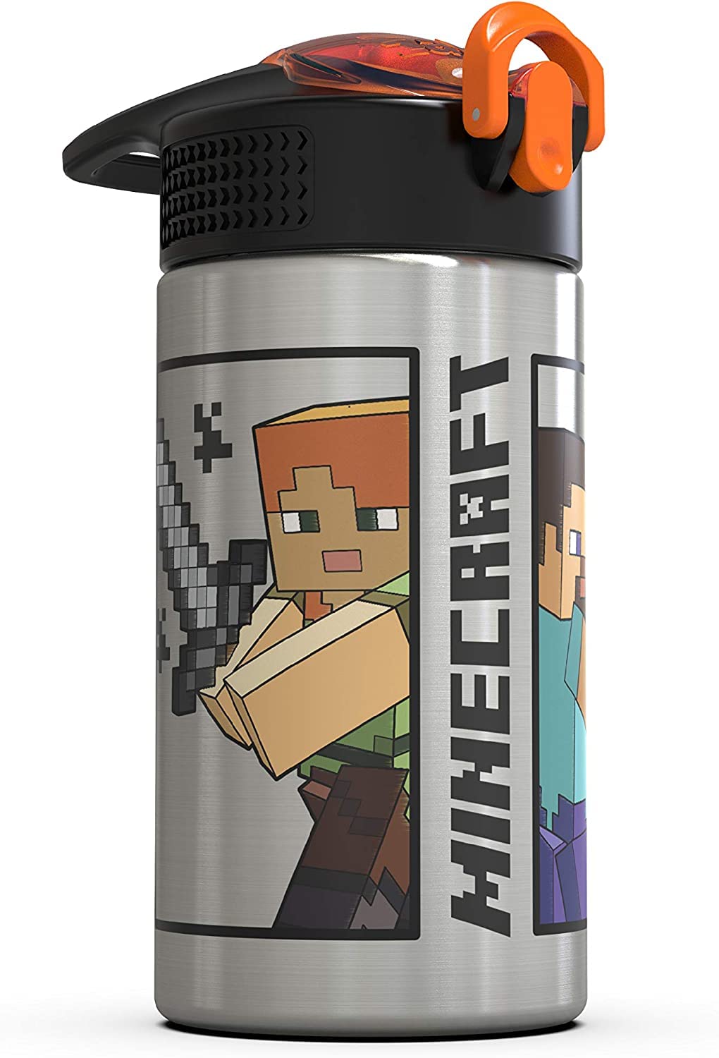 Zak Designs Disney Cars 3 - Stainless Steel Water Bottle with One Hand Operation Action Lid and Built-in Carrying Loop, Kids Water Bottle with Straw Spout is Perfect for Kids (15.5 oz, 18/8)