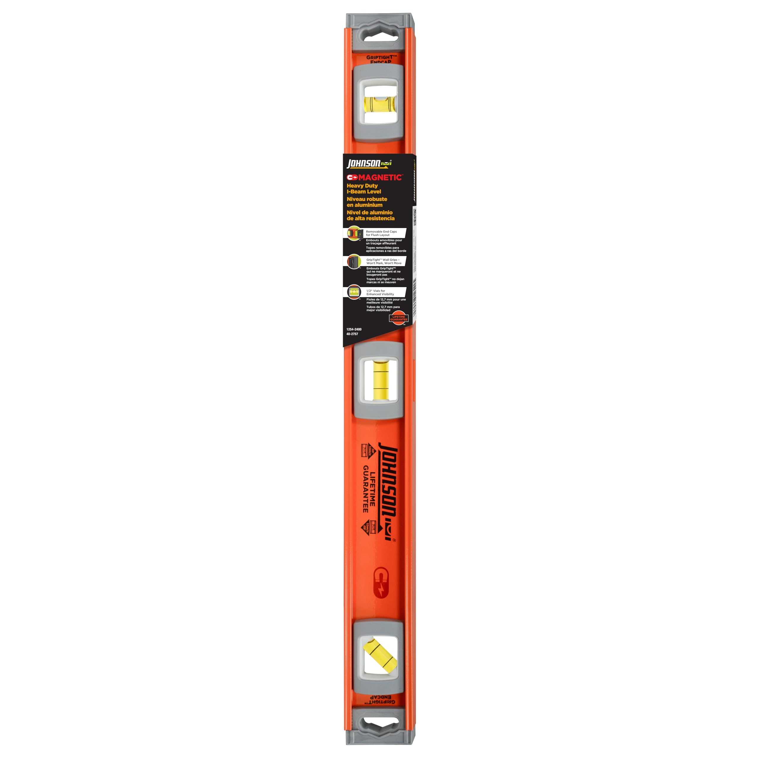 Johnson Level & Tool 1254-2400 Magnetic Heavy Duty I-Beam Aluminum, 24", Orange, 1 Level