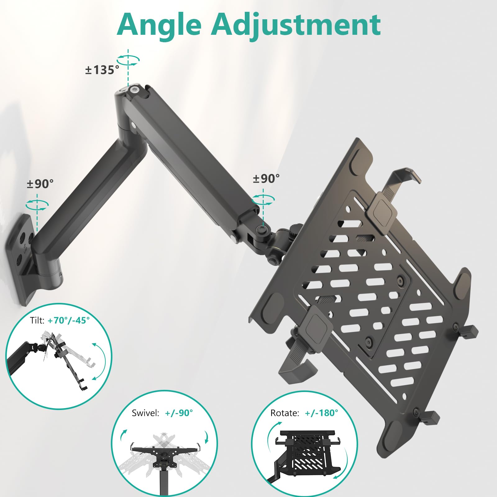 WALI Single Arm Laptop and Monitor Desk Mount for 17" Notebook and Single Screen, 2-in-1 Adjustable Gas Spring Monitor Arm with Laptop Tray, VESA 75x75 100x100,Holds 22-26.4 lbs, Black (GSMP001NLP)