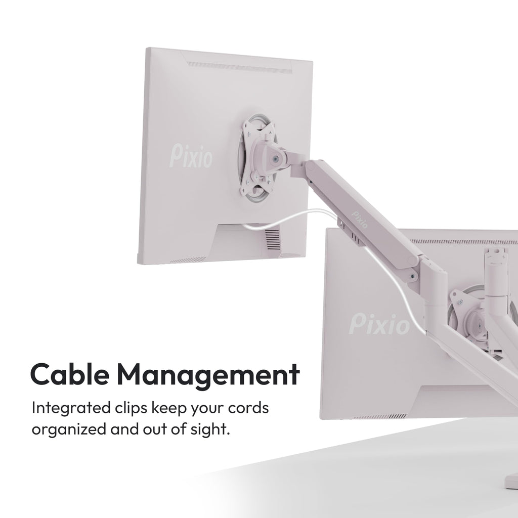 Pixio PS1S Wave Pink Single Monitor Arm Stand Desk Mount - Fits up to 32 inches Monitors and up to 19.8lbs. VESA Compatibility and Integrated Cable Management