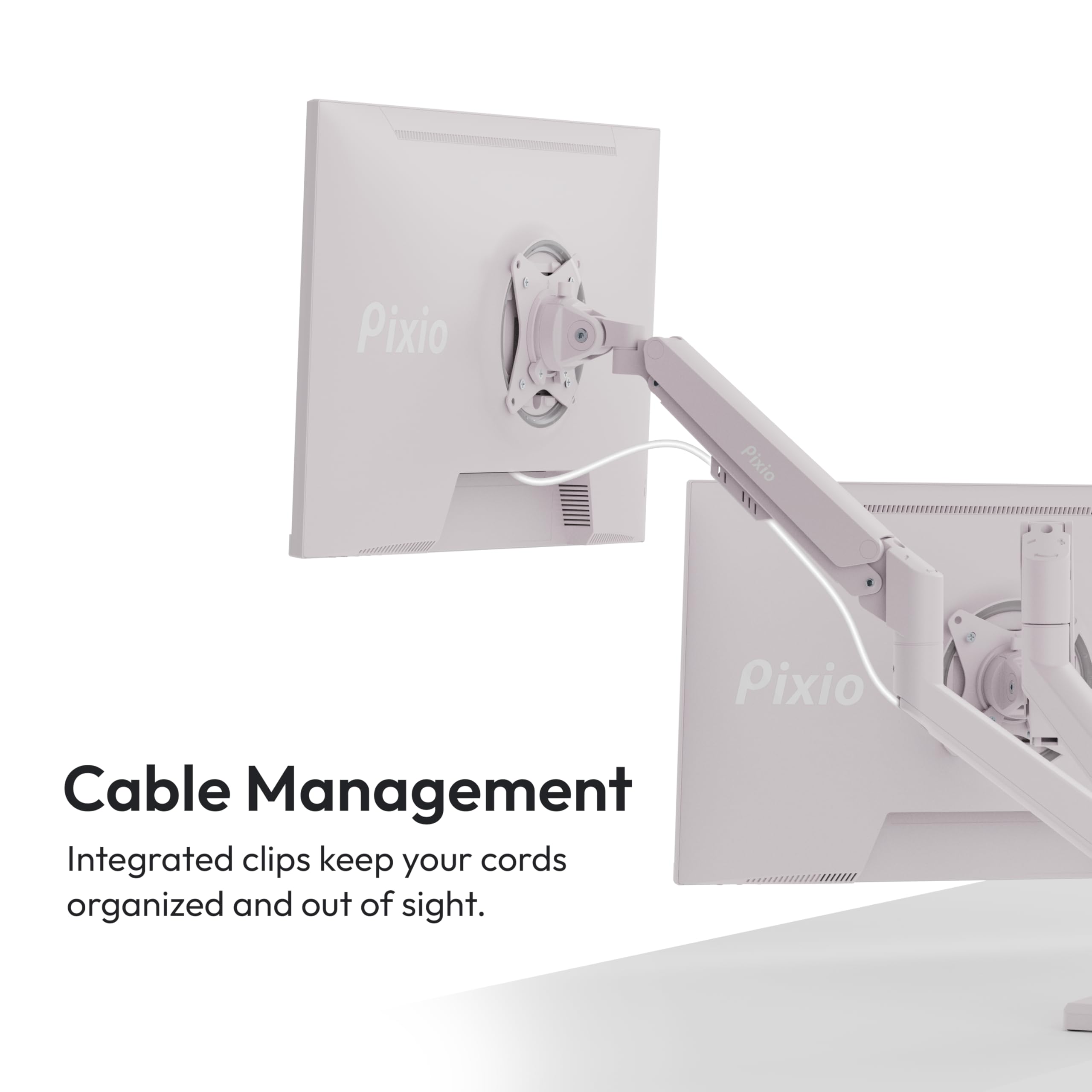 Pixio PS1S Wave Pink Single Monitor Arm Stand Desk Mount - Fits up to 32 inches Monitors and up to 19.8lbs. VESA Compatibility and Integrated Cable Management