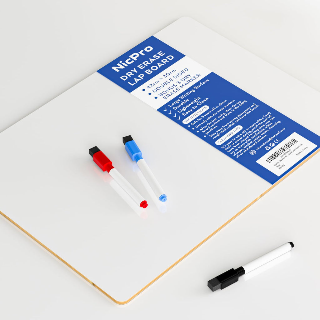 Nicpro Dry Erase Lap Board 9 x 12 inches 2 Pack Ruled Kid Double Sided Blank & Lined Small Lapboard with 8 Pens, 2 Eraser, Learning Mini Whiteboard Portable for Student and Classroom Use