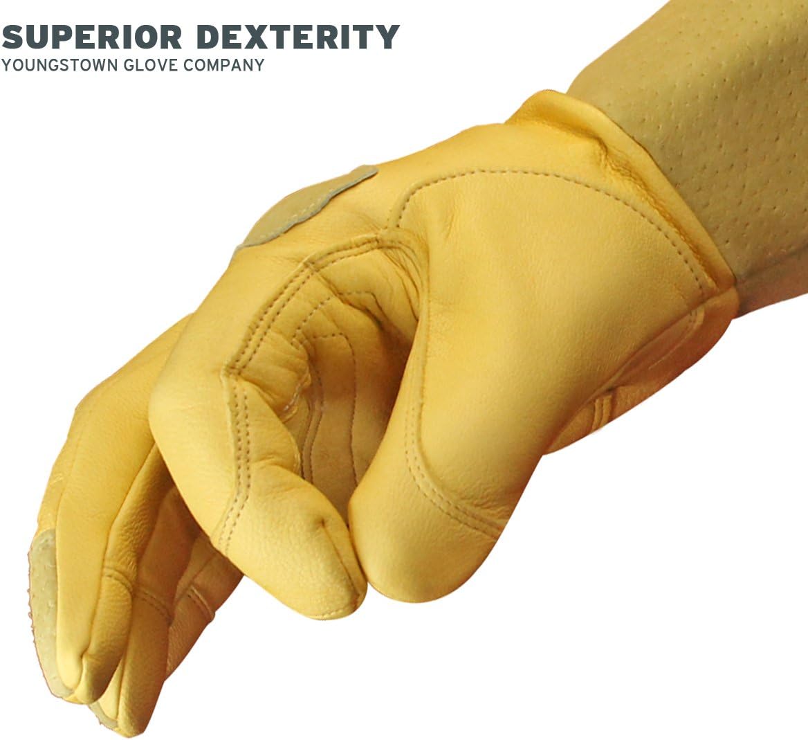 Youngstown Gloves Leather Utility Long Cuff Work Glove For Men - Kevlar Lined - Cut, Puncture, Flame Resistant, Arc Rated - Black/Tan, Medium