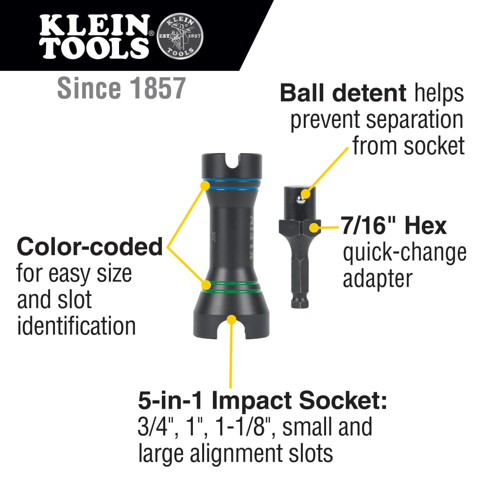 Klein Tools 66031 3-in-1 Slotted Impact Socket, 12-Point Deep Sockets, Coaxial Spring Loaded, 3/4 and 9/16-Inch Hex Sizes, 1/2-Inch Drive