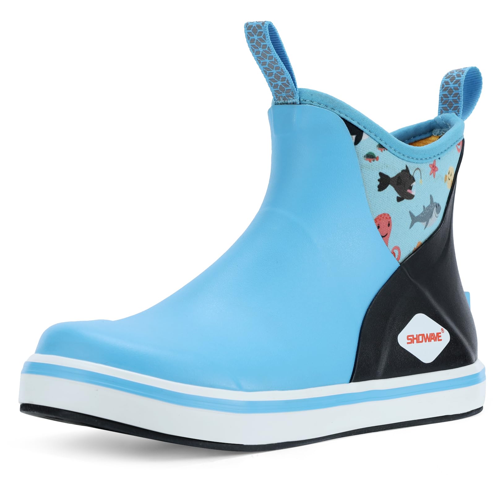 Showave Kid's Deck Boots Waterproof Ankle Rain Boots for Boys Girls Insulated Neoprene Rubber Boots Non-slip Child Rain Shoes