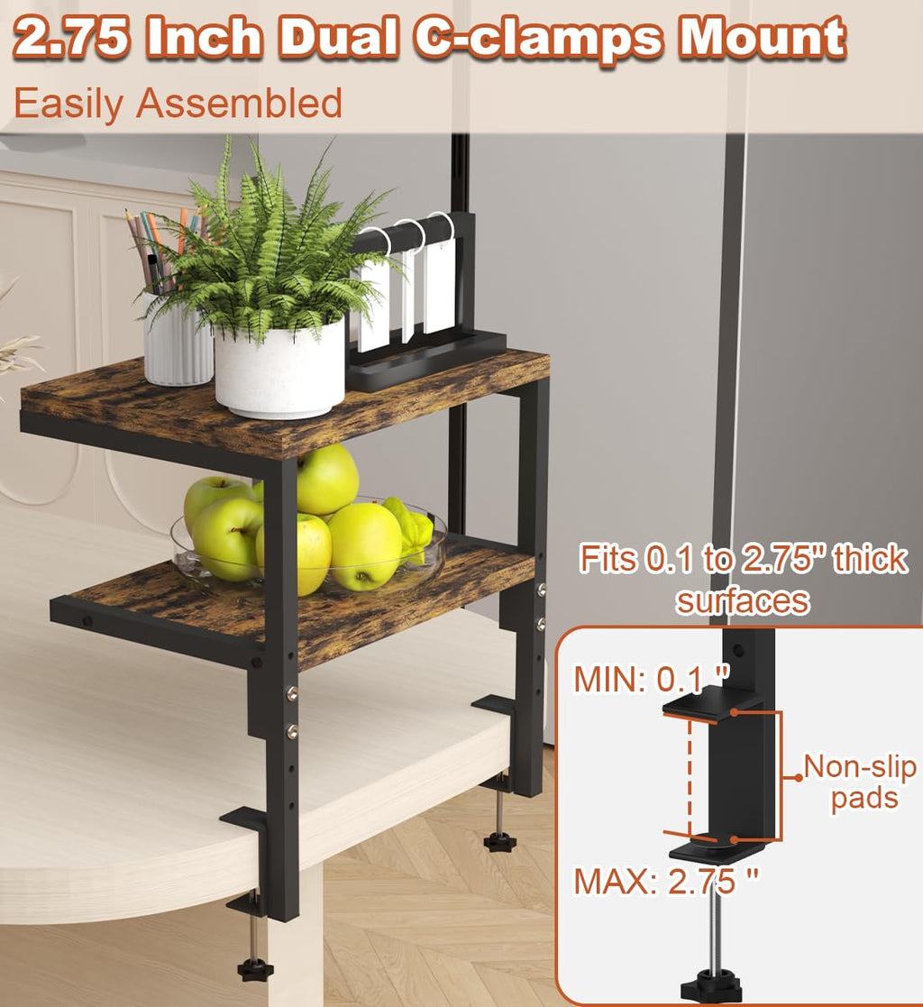 Clamp on Desk Organizer Shelf, Heavy-Duty Desk Extender Side Table with 2-Tier Adjustable Storage Shelves for Desktop Accessories, Gaming Devices, White