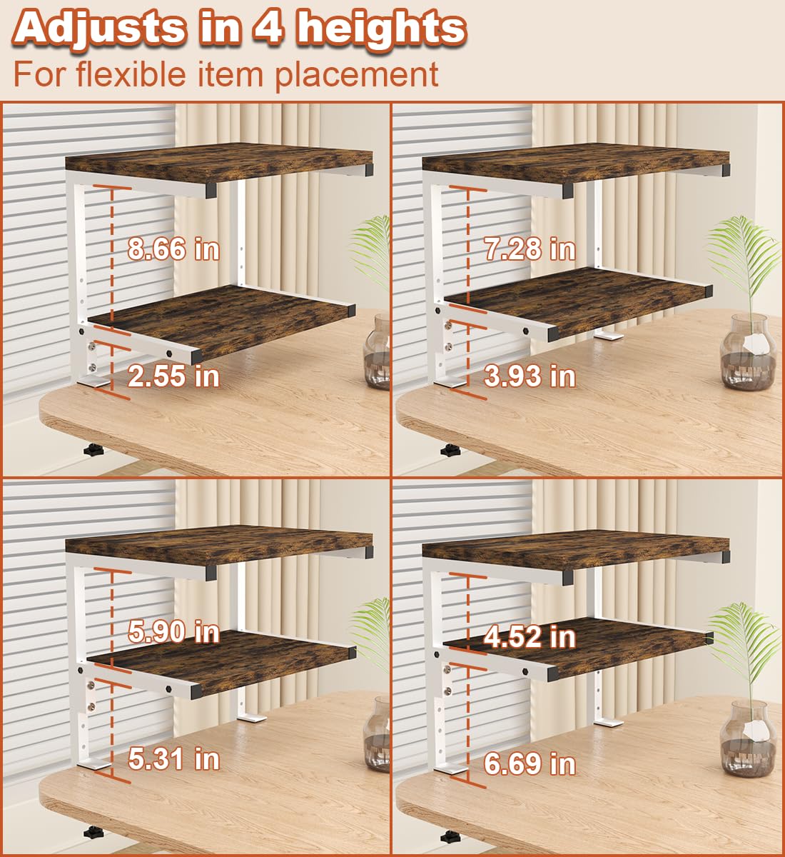 Clamp on Desk Organizer Shelf, Heavy-Duty Desk Extender Side Table with 2-Tier Adjustable Storage Shelves for Desktop Accessories, Gaming Devices, White