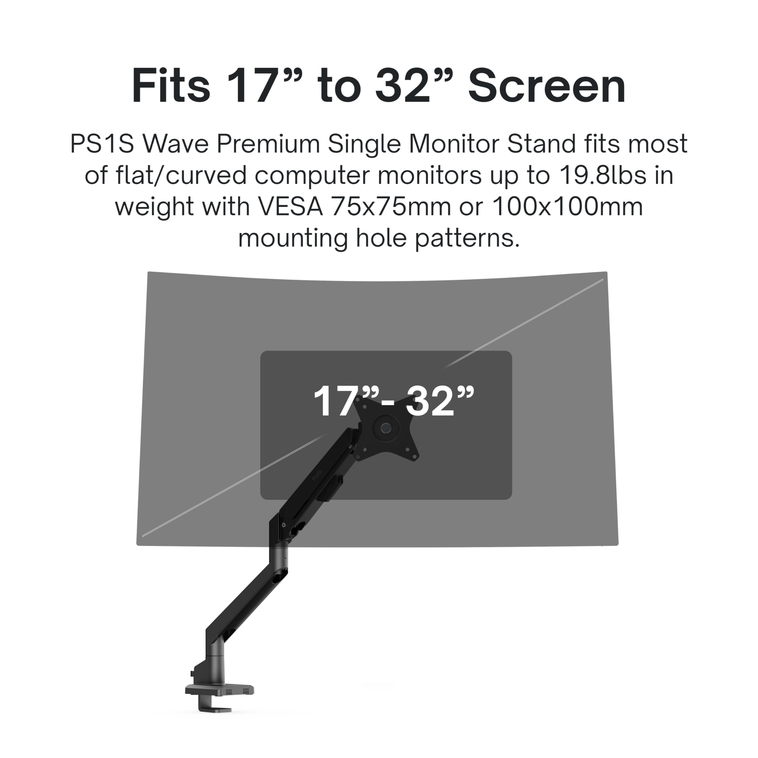 Pixio PS1S Wave Pink Single Monitor Arm Stand Desk Mount - Fits up to 32 inches Monitors and up to 19.8lbs. VESA Compatibility and Integrated Cable Management
