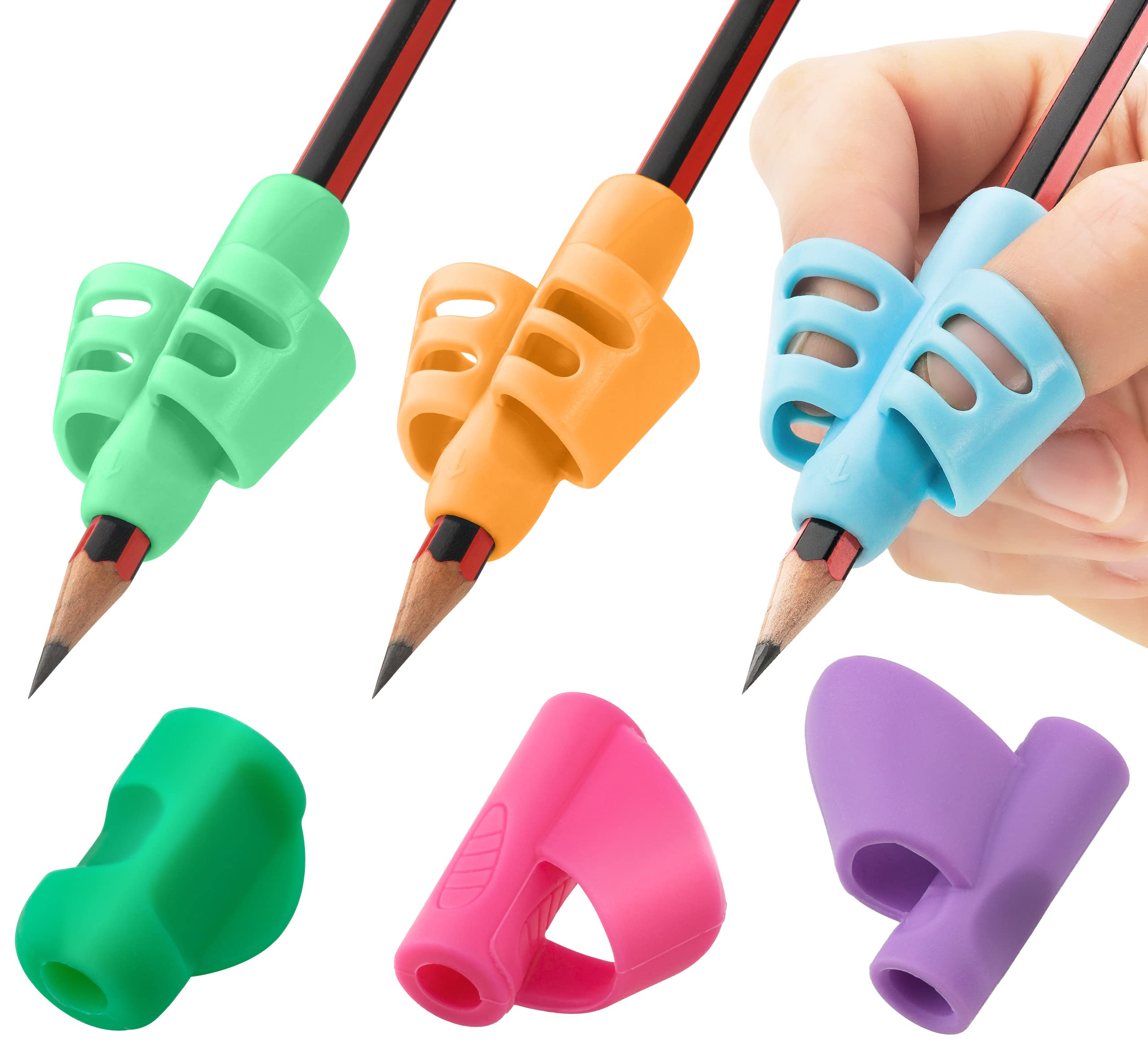 Stylo 6 Pack Pencil Grips for Kids Handwriting - Ergonomic Pencil Grippers for Toddlers Ages 2-5, Preschool & Kindergarten - Left Handed & Right Hand Writing Tools - Occupational Therapy Grip