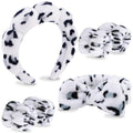 6 Pcs Spa Headbands for women and girls face washing, makeup, facial skin care, fluffy sponge SPA hairband bow hairband hairpin wristband set. (White spots)