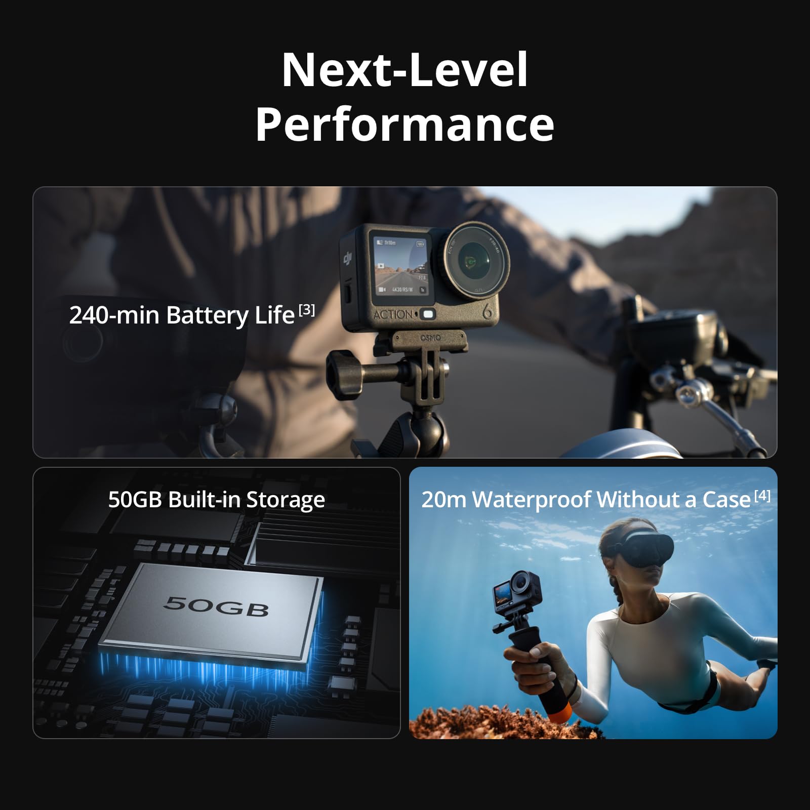 DJI Osmo Action 6 Enhanced Combo, Action Camera with 1/1.1″ Square Sensor, Variable Aperture of f/2.0–f/4.0, Extended Battery Life with 2 Batteries, Action Camera 8K for Extended Outdoor Filming