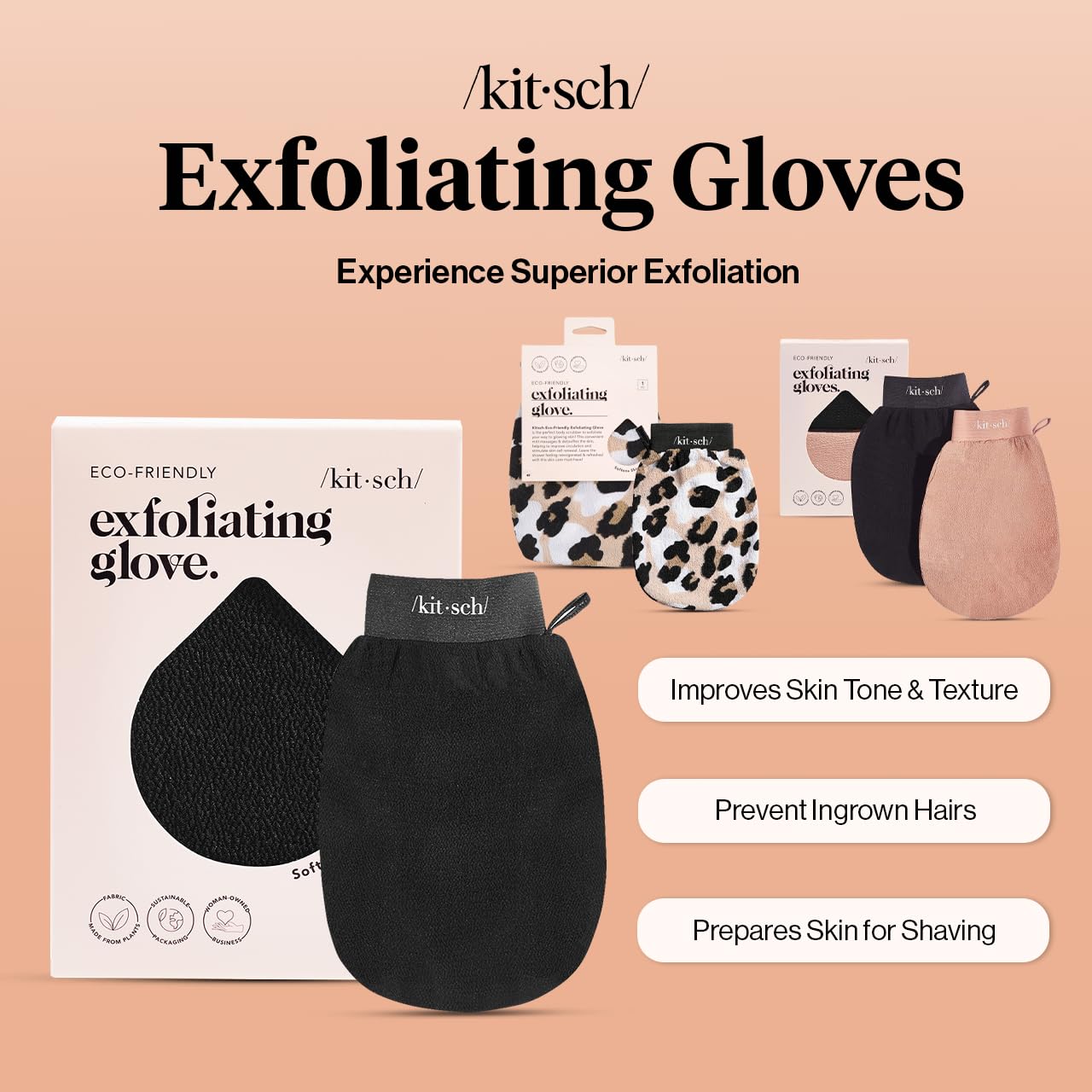 Kitsch Exfoliating Glove 1pc – Korean Exfoliating Mitt & Deep Exfoliating Body Scrubber for Shower, Bath | Body Exfoliator Glove, Dead Skin Remover | Skin Care for Smooth Skin - Leopard