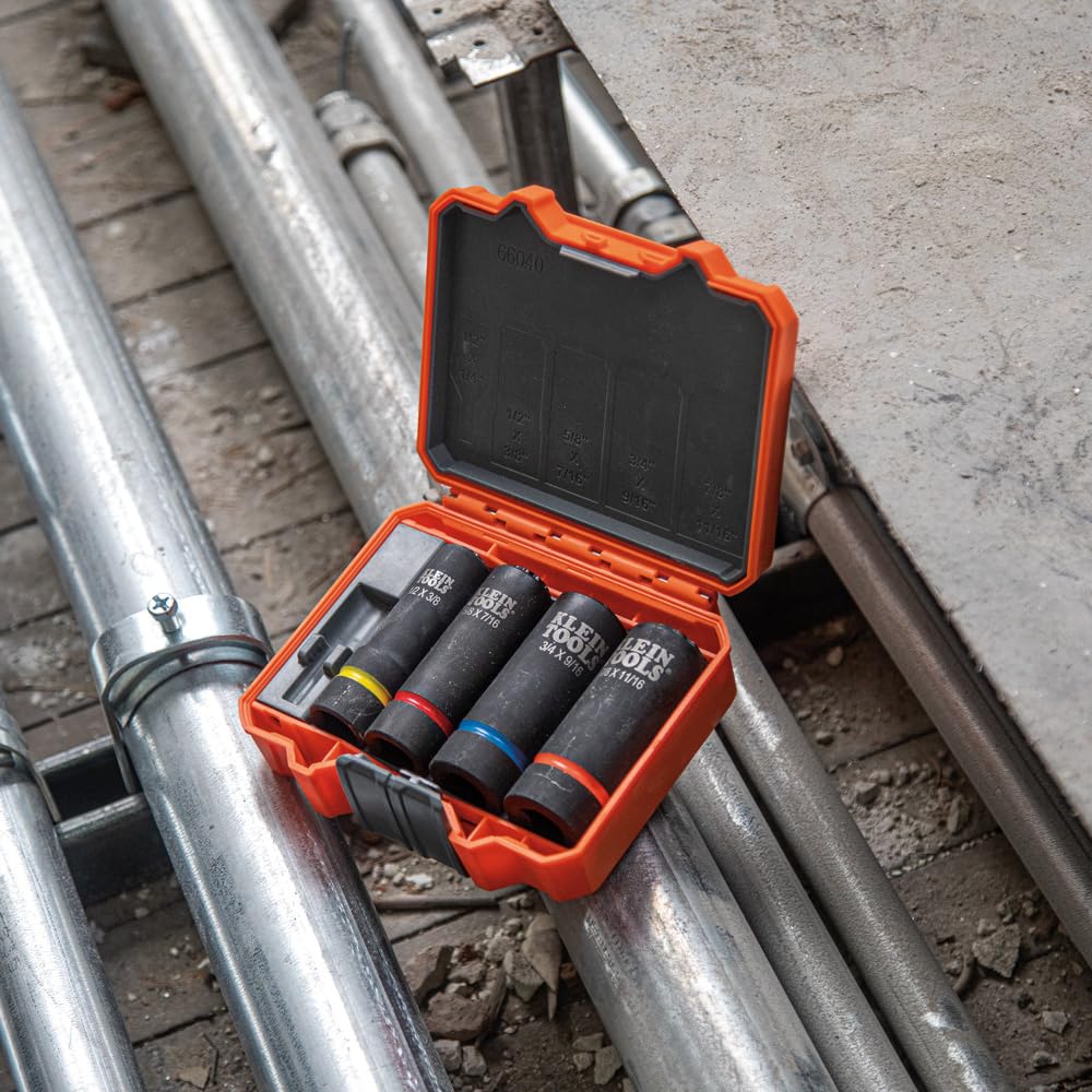 Klein Tools 66010 2-in-1 SAE Impact Socket Set, 6-Piece Tool Set with 12-Point Deep Sockets with 1/2-Inch Drive, Includes Tool Case