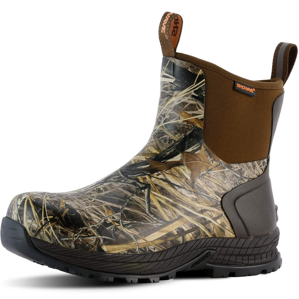 Showave Men's Rain Boots Waterproof Excursion Rubber Boots Insulated Mud Booties for Trekking Gardening Farming Camping Fishing and Chore Work
