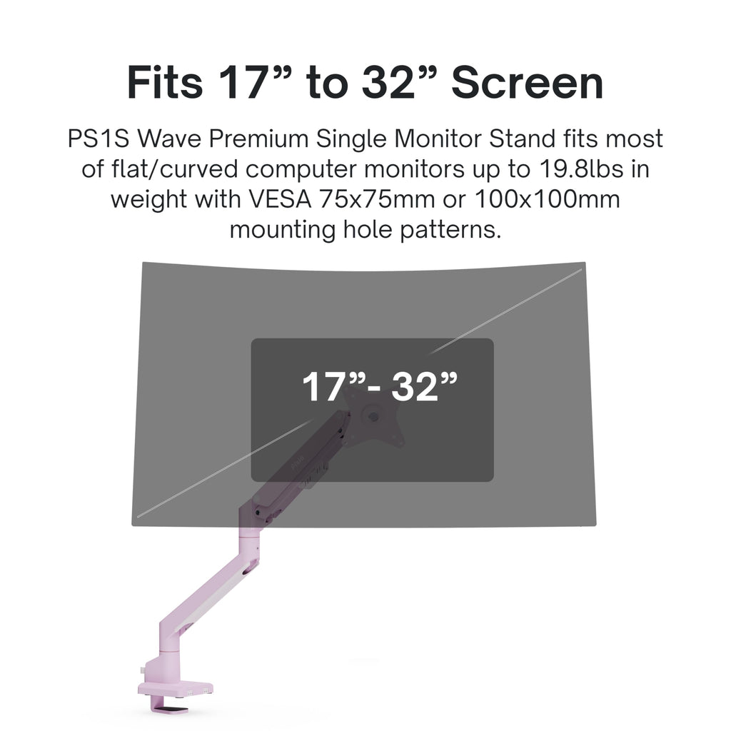 Pixio PS1S Wave Pink Single Monitor Arm Stand Desk Mount - Fits up to 32 inches Monitors and up to 19.8lbs. VESA Compatibility and Integrated Cable Management
