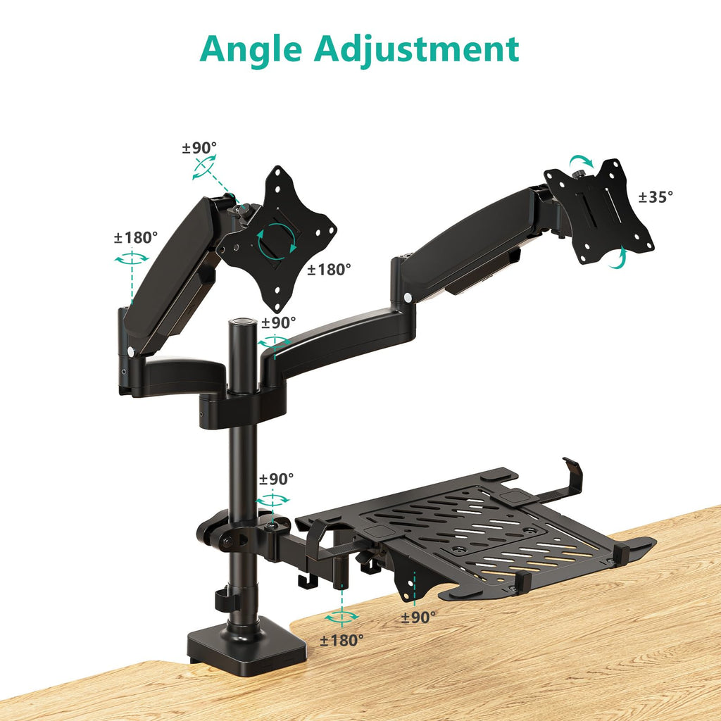 WALI Single Arm Laptop and Monitor Desk Mount for 17" Notebook and Single Screen, 2-in-1 Adjustable Gas Spring Monitor Arm with Laptop Tray, VESA 75x75 100x100,Holds 22-26.4 lbs, Black (GSMP001NLP)