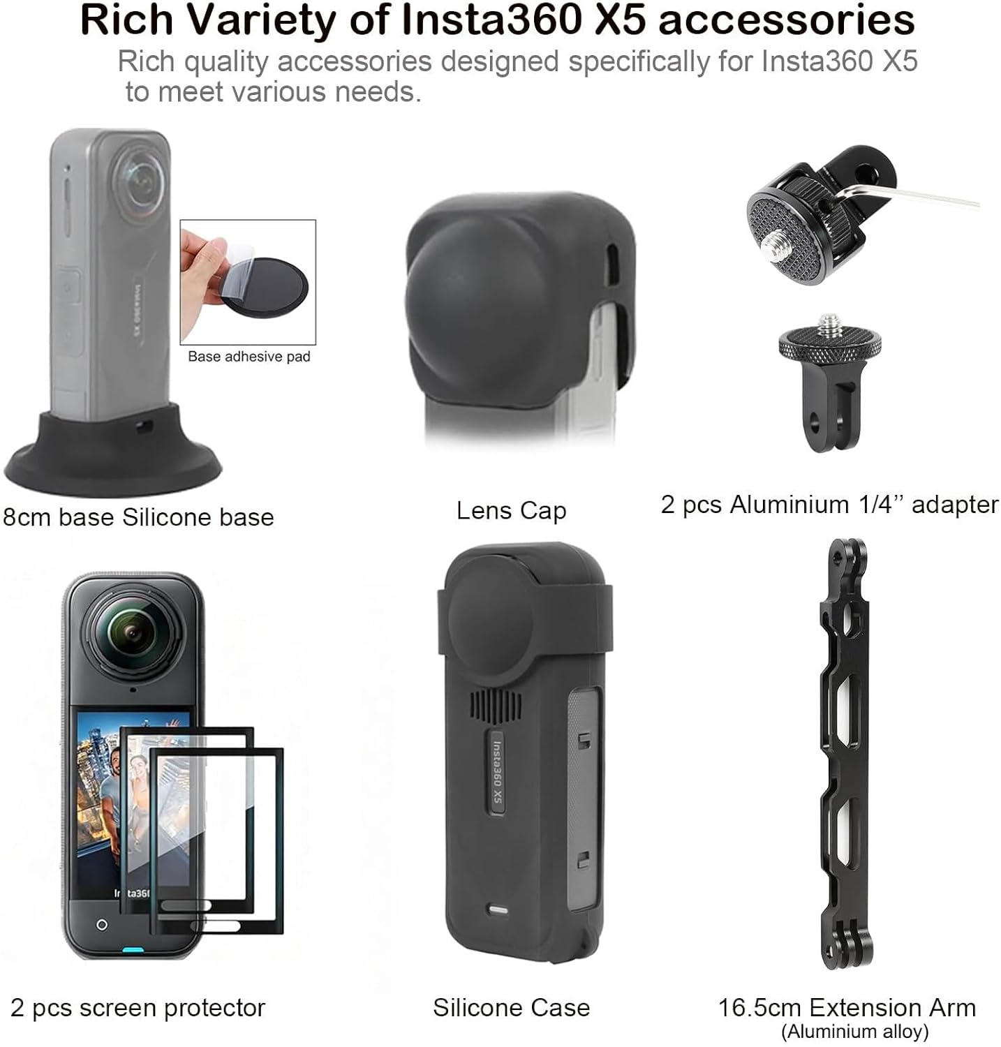 PellKing Accessories Kit for Insta360 X5,Included Carrying Case with Belt,135cm Selfie Stick Tripod,Aluminium Handlebar Clamp.2 Pcs Metal 1/4" Adapter,Magnetic Mount,4 Pcs Body Strap Mount,and Other