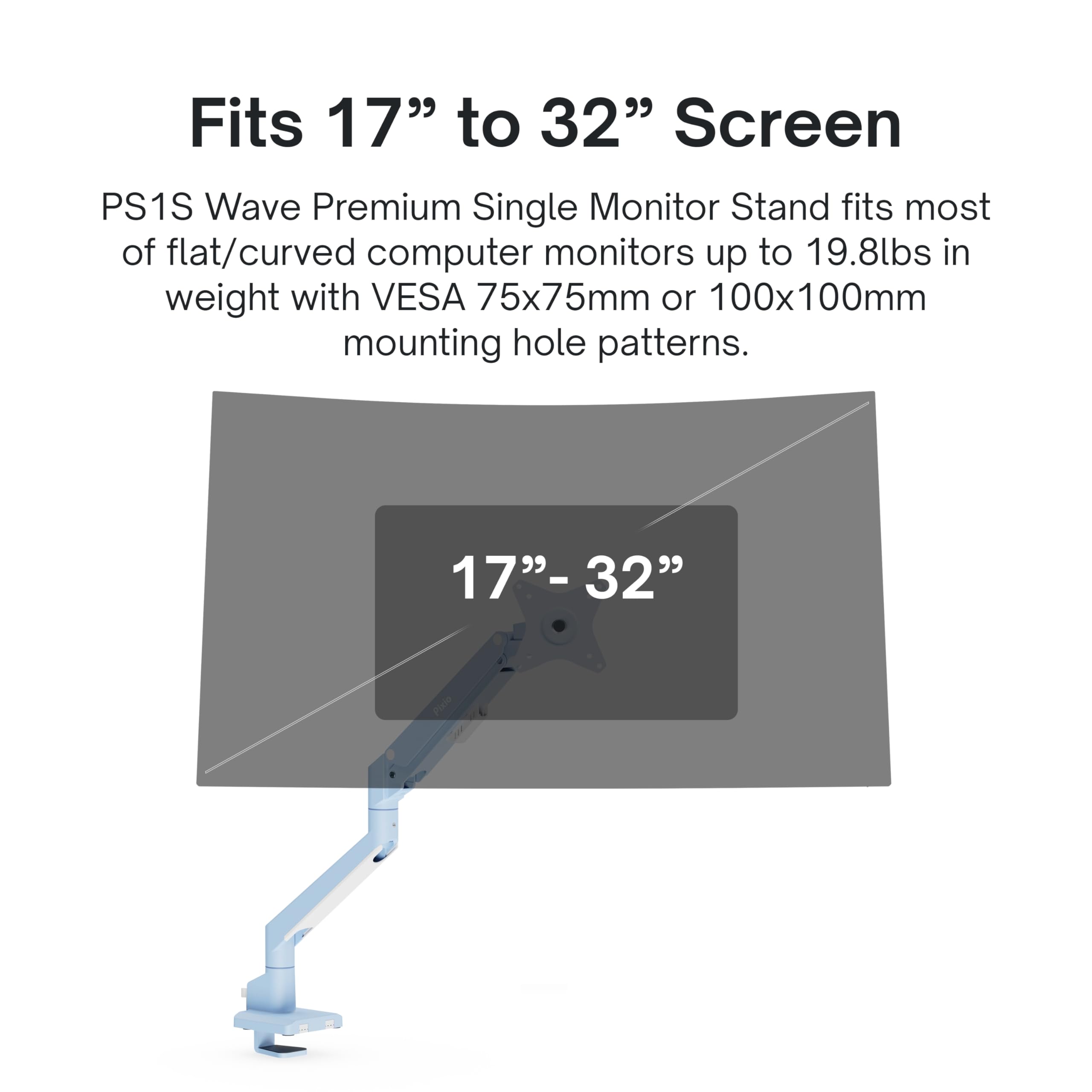 Pixio PS1S Wave Pink Single Monitor Arm Stand Desk Mount - Fits up to 32 inches Monitors and up to 19.8lbs. VESA Compatibility and Integrated Cable Management
