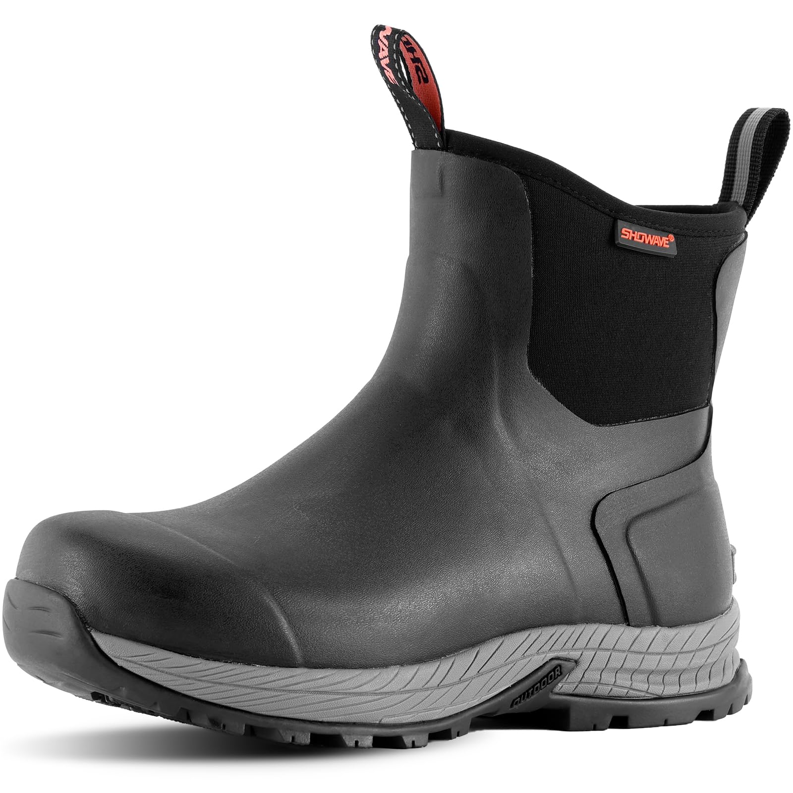 Showave Men's Rain Boots Waterproof Excursion Rubber Boots Insulated Mud Booties for Trekking Gardening Farming Camping Fishing and Chore Work