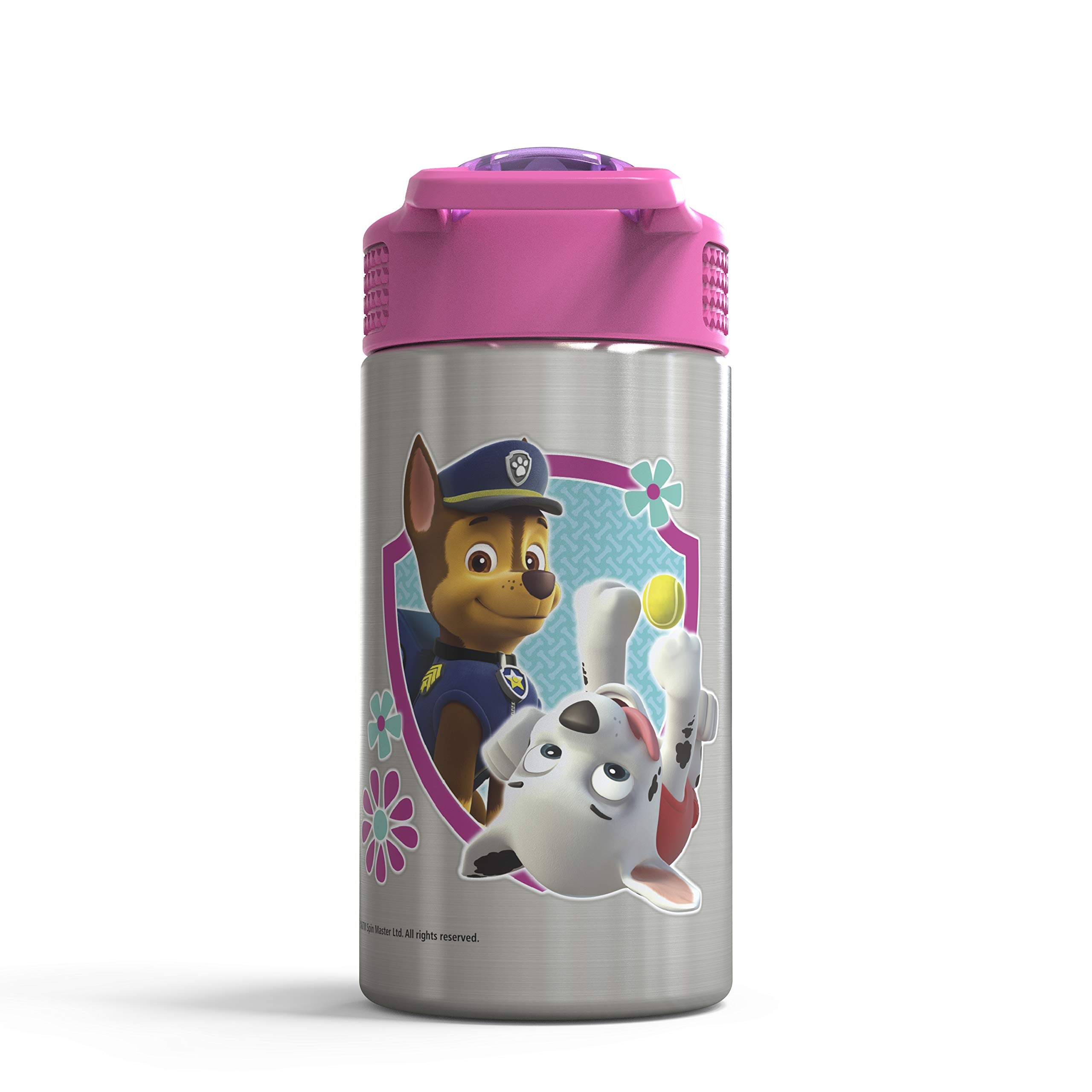 Zak Designs Disney Cars 3 - Stainless Steel Water Bottle with One Hand Operation Action Lid and Built-in Carrying Loop, Kids Water Bottle with Straw Spout is Perfect for Kids (15.5 oz, 18/8)