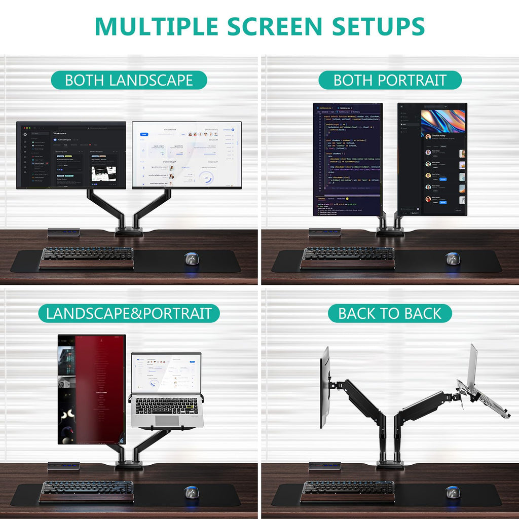 WALI Single Arm Laptop and Monitor Desk Mount for 17" Notebook and Single Screen, 2-in-1 Adjustable Gas Spring Monitor Arm with Laptop Tray, VESA 75x75 100x100,Holds 22-26.4 lbs, Black (GSMP001NLP)