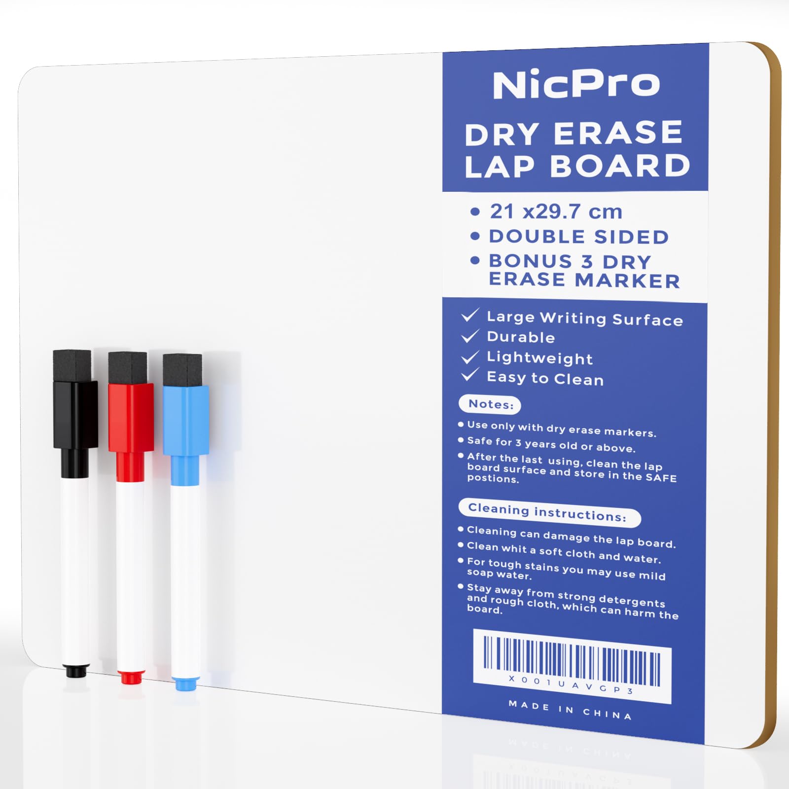 Nicpro Dry Erase Lap Board 9 x 12 inches 2 Pack Ruled Kid Double Sided Blank & Lined Small Lapboard with 8 Pens, 2 Eraser, Learning Mini Whiteboard Portable for Student and Classroom Use