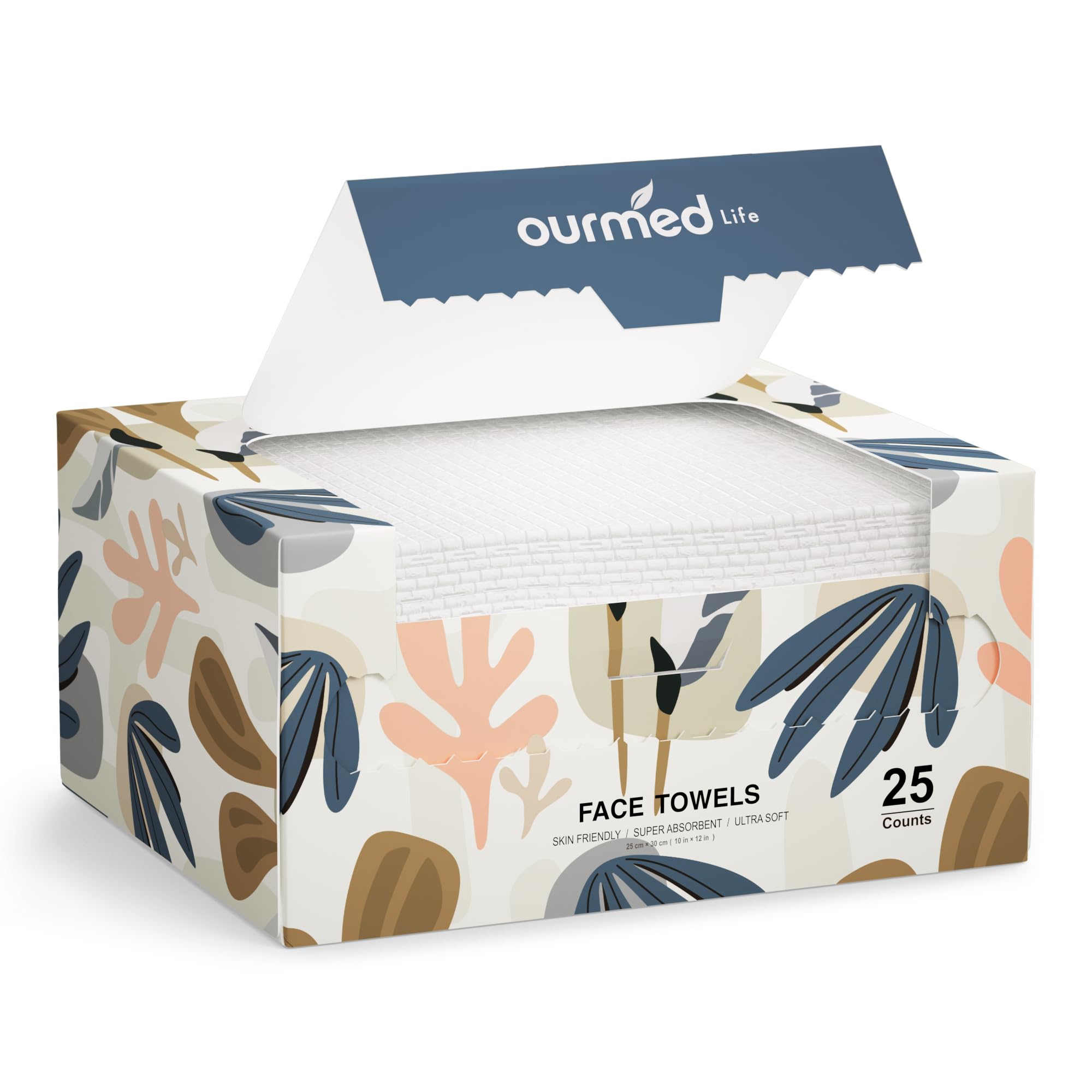 Ourmed Life Face Towels, Disposable Biodegradable Facial Towels for Sensitive Skin, Lint- free Facial Wipes for Washing Face, Skincare and Makeup Remover, Dry Wipes, 10"×7.9" Extra Large, 60 Count