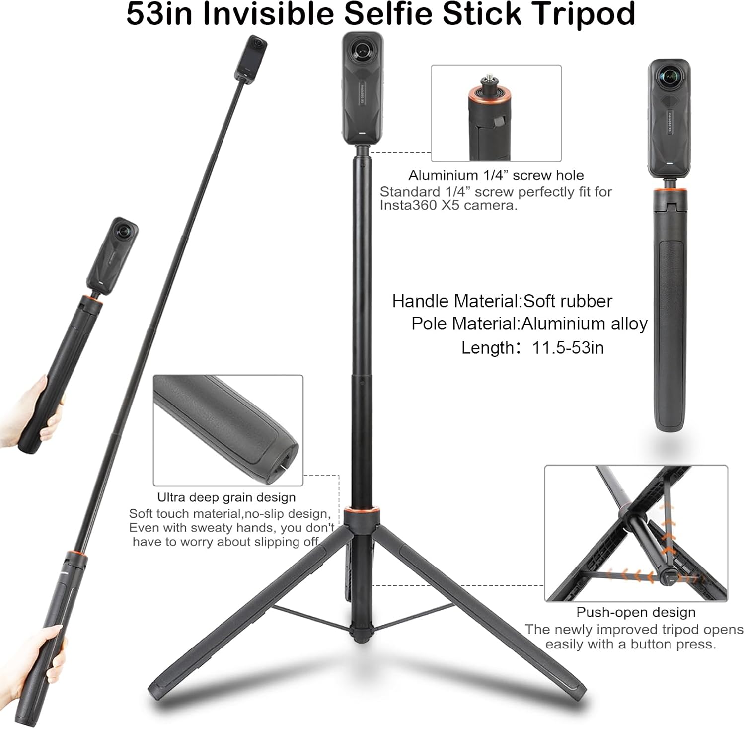 PellKing Accessories Kit for Insta360 X5,Included Carrying Case with Belt,135cm Selfie Stick Tripod,Aluminium Handlebar Clamp.2 Pcs Metal 1/4" Adapter,Magnetic Mount,4 Pcs Body Strap Mount,and Other