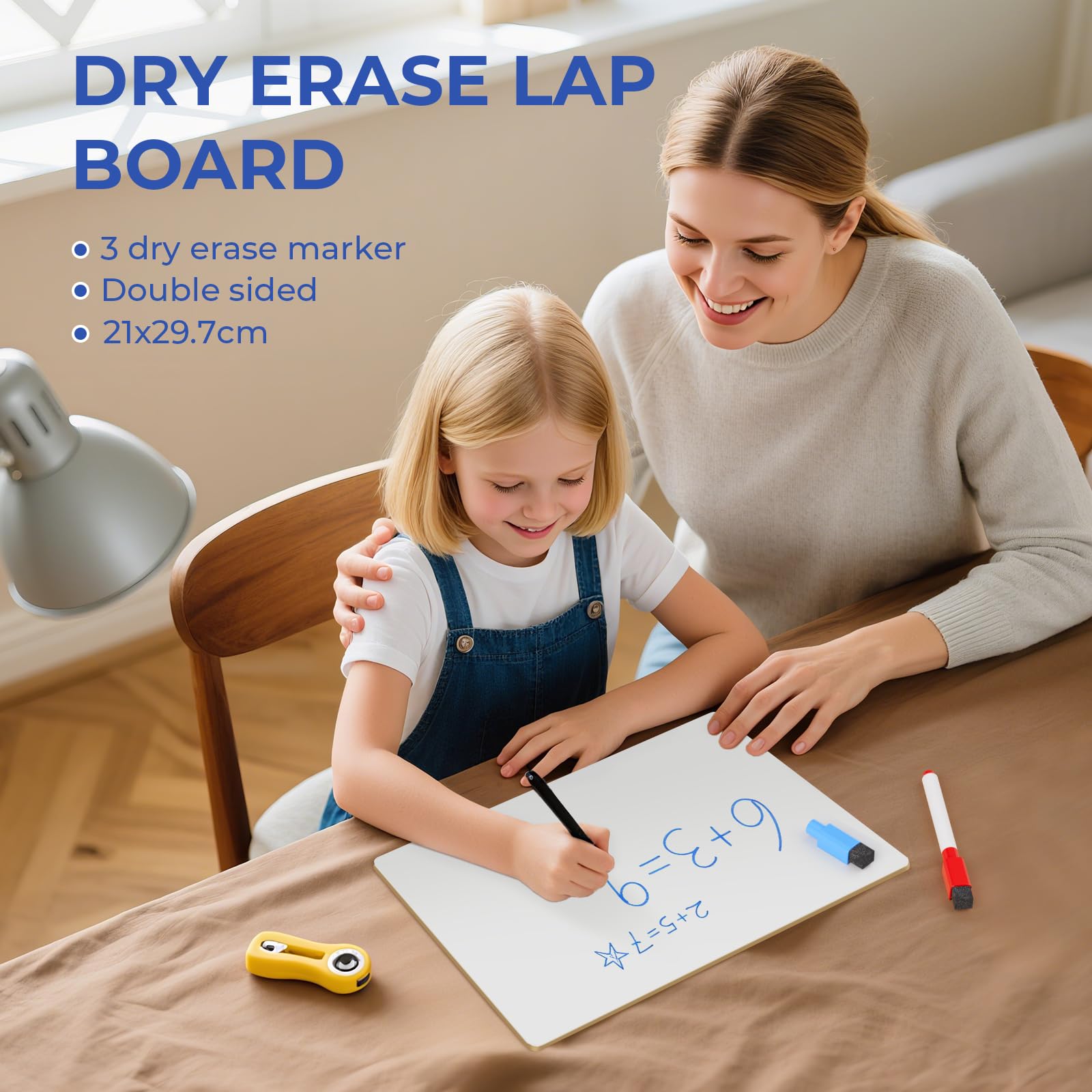 Nicpro Dry Erase Lap Board 9 x 12 inches 2 Pack Ruled Kid Double Sided Blank & Lined Small Lapboard with 8 Pens, 2 Eraser, Learning Mini Whiteboard Portable for Student and Classroom Use