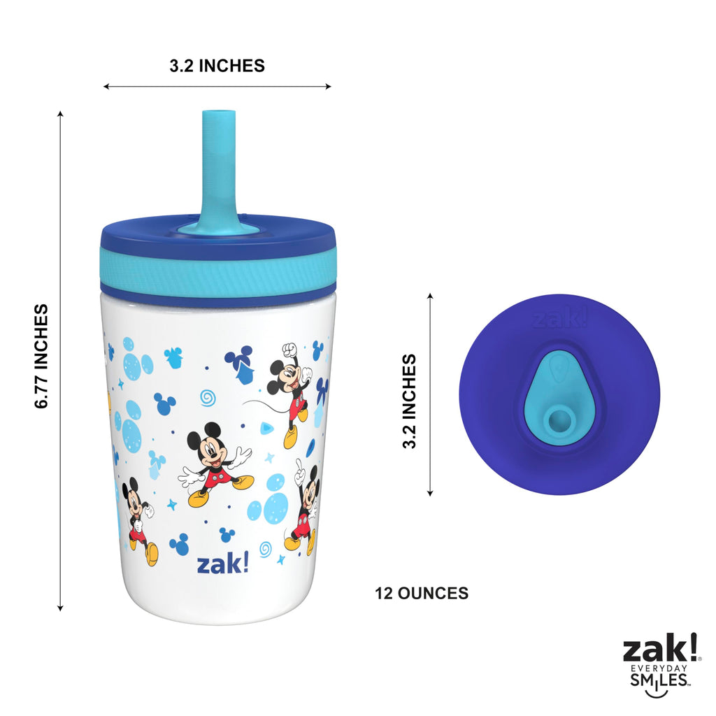 Zak Designs Disney Kelso Toddler Cups For Travel or At Home, 12oz Vacuum Insulated Stainless Steel Sippy Cup With Leak-Proof Design is Perfect For Kids (Mickey Mouse)